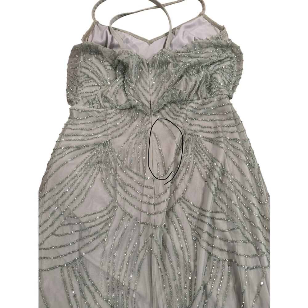 Adrianna Papell Mint Chiffon Beaded Sleeveless Art Deco Gown Ice Ball Size 2 PLL - Picture 12 of 16